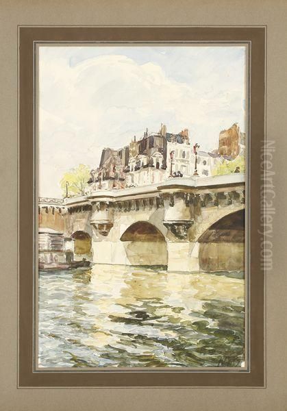 Le Pont Neuf Et La Maison De M. Roland Oil Painting by Pierre Gatier