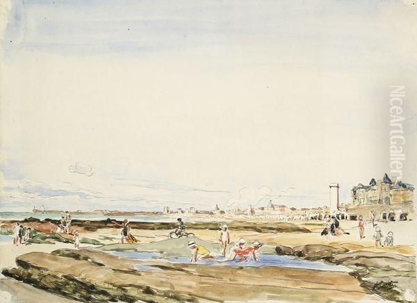 Plage Des Sables D'olonne, Vendee Oil Painting by Pierre Gatier