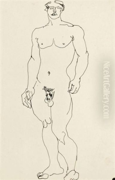 Male Nude Standing Oil Painting by Henri Gaudier-Brzeska