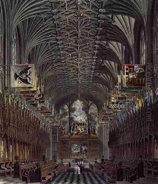 The Choir, St. Georges Chapel, Windsor Castle, from Royal Residences, engraved by Thomas Sutherland (b.1785), pub. by William Henry Pyne (1769-1843), 1819 Oil Painting by Charles Wild