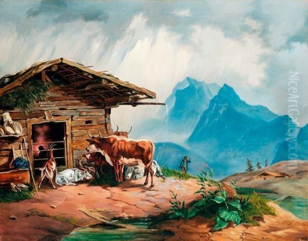 Alpesi Kovacsmuhely Oil Painting by Friedrich Gauermann