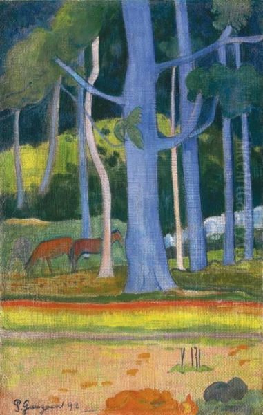 Paysage Aux Troncs Bleus Oil Painting by Paul Gauguin