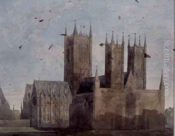 View of Lincoln Cathedral Oil Painting by Charles Wild