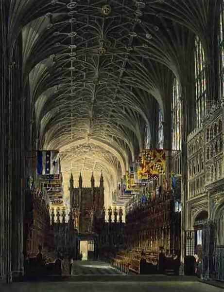 Interior of St. Georges Chapel, Windsor Castle, from 'Royal Residences', engraved by Thomas Sutherland (b.1785), pub. by William Henry Pyne (1769-1843), 1819 Oil Painting by Charles Wild