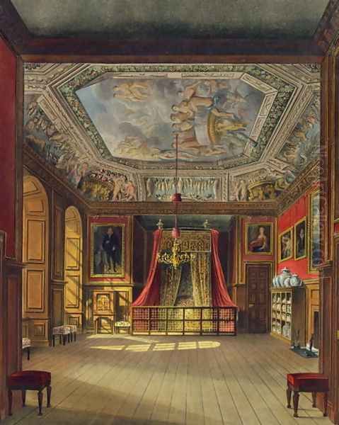 Queen Annes Bed, Windsor Castle, from Royal Residences', engraved by Thomas Sutherland (b.1785), pub. by William Henry Pyne (1769-1843), 1816 Oil Painting by Charles Wild