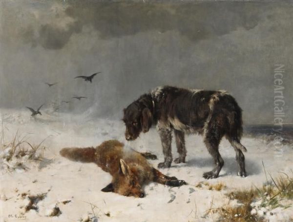 End Of A Hunt Oil Painting by Friedrich Otto Gebler