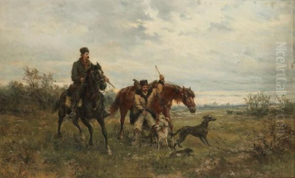 Jagare Med Hastar Och Hundar Oil Painting by Ludwik Gedlek