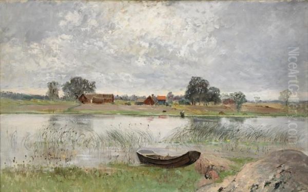 Insjolandskap Oil Painting by Anton Genberg