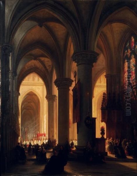 Interieur D'eglise Avec Procession Oil Painting by Jules Victor Genisson