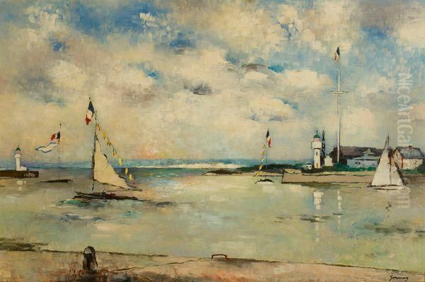 Port De Honfleur Oil Painting by Paul-Elie Gernez