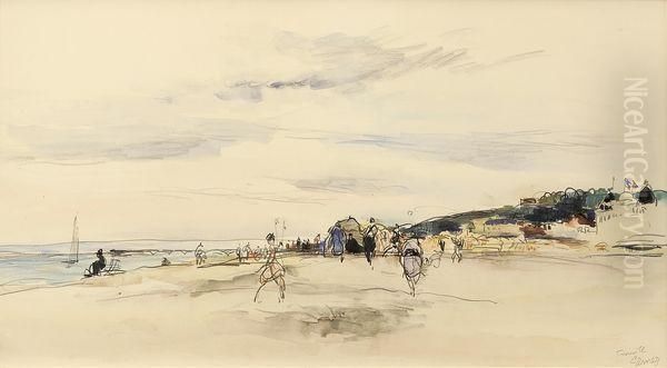 La Plage De Trouville Oil Painting by Paul-Elie Gernez