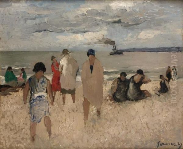 La Plage De Trouville Oil Painting by Paul-Elie Gernez