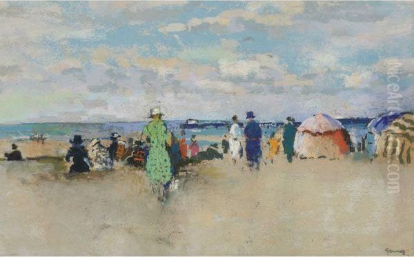 Scene De Plage, Trouville Oil Painting by Paul-Elie Gernez