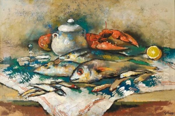 Nature Morte Aux Rougets Et Homard Oil Painting by Paul-Elie Gernez