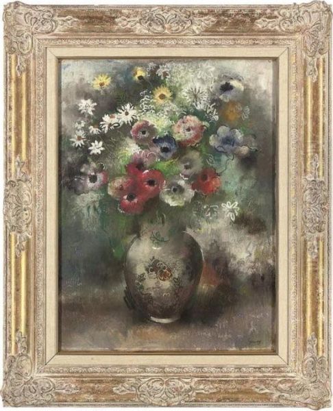 Vase De Fleurs Oil Painting by Paul-Elie Gernez