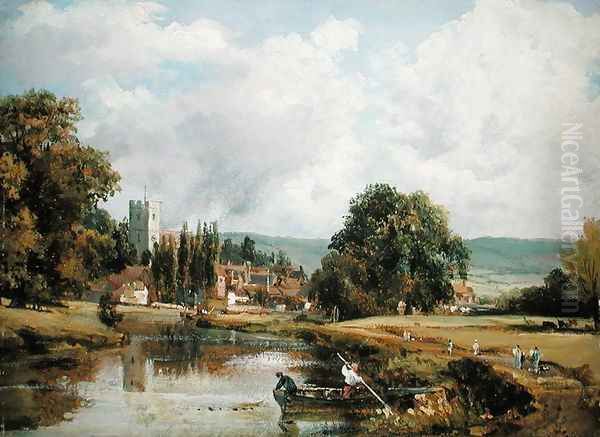 Aylesford, Kent, from the River Medway Oil Painting by Frederick Waters Watts