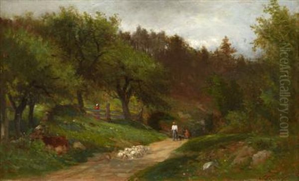 A Shepherd And His Flock Oil Painting by Samuel Lancaster Gerry