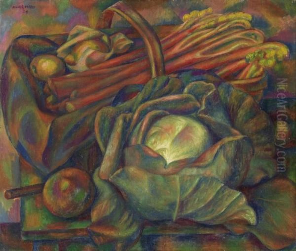 Cabbage And Rhubarb (savoy Green) Oil Painting by Mark Gertler