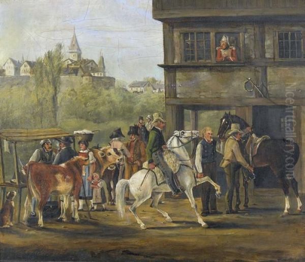 Pferdemarkt Oil Painting by Johann Conrad Gessner