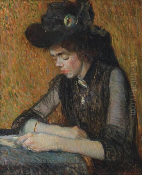 A Girl Reading Oil Painting by Leo Gestel