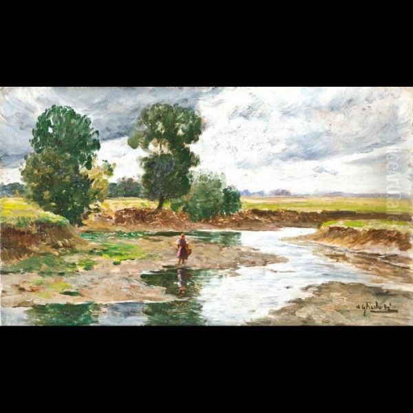 Paesaggio Con Figura Oil Painting by Cesare Gheduzzi