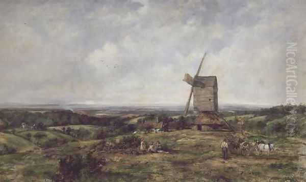 Landscape with figures by a windmill Oil Painting by Frederick Waters Watts