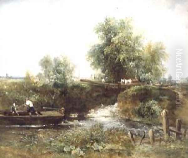 River with Horses Crossing and Skiff by Frederick Waters Watts