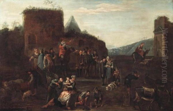 Four Genre Scenes Oil Painting by Matteo Dei Pitocchi Ghidoni