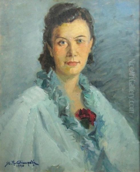 Femeie Cu Garoafa Oil Painting by Stelian Popescu Ghimpati