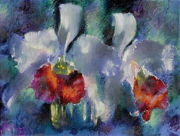 Orchideen Auf Blauem Grund Oil Painting by Augusto Giacometti