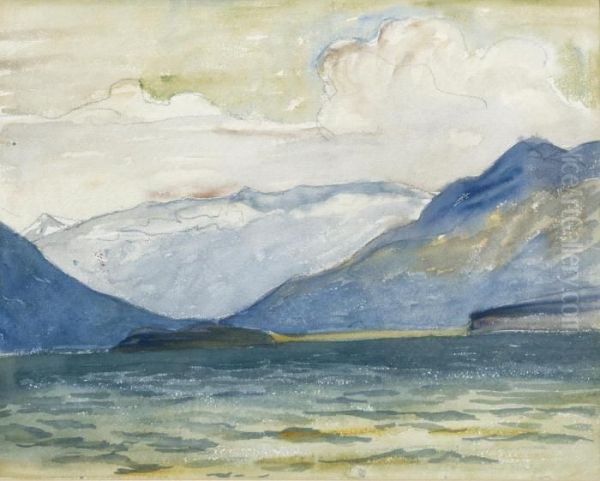 Blick Von Plaun Da Lej Gegen Die Halbinsel Chaste Oil Painting by Giovanni Giacometti