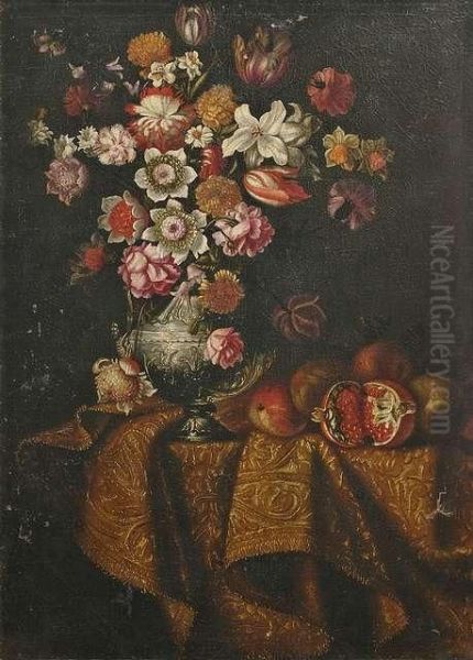 Stilleben Mit Blumen Und Fruchten Auf Einem Tisch Oil Painting by Antonio Gianlisi The Younger