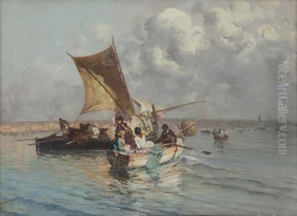 Vele Nel Golfo Di Napoli Oil Painting by Giuseppe Giardiello