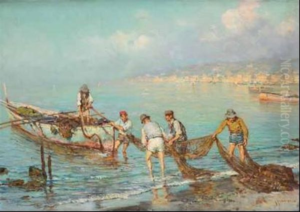 Il Ritorno Dalla Pesca Oil Painting by Giuseppe Giardiello