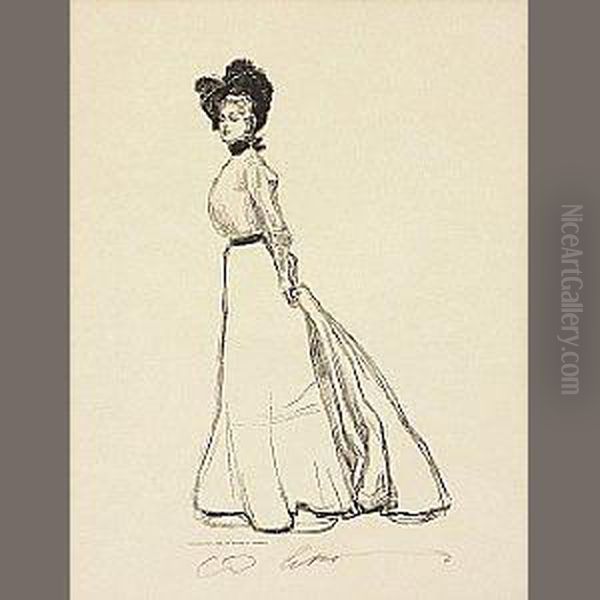 The First Depicting A Bust-length Profile Of A Beauty Oil Painting by Charles Dana Gibson