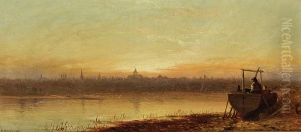 New Bedford View At Sunset Oil Painting by Charles Henry Gifford