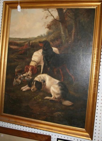 Landscape With A Gordon Setter And Two English Setters Oil Painting by John Gifford