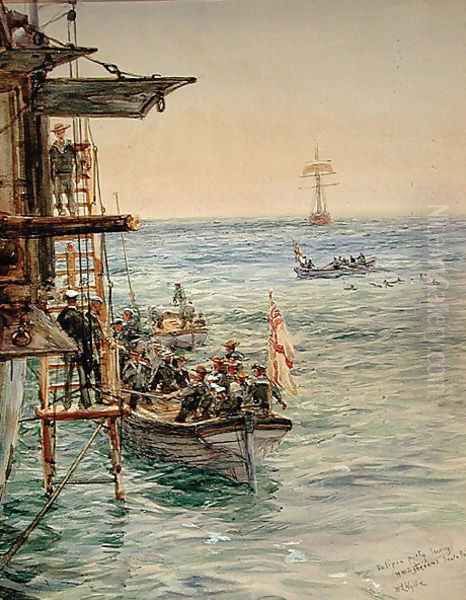 Eclipse Party Leaving H.M.S. Theseus, Santa Pola Oil Painting by William Lionel Wyllie