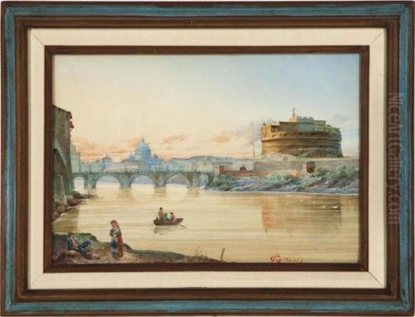 A View Of The Castel Sant'angelo, Rome Oil Painting by Roberto Gigli