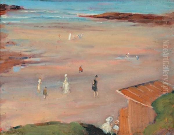 Plage Oil Painting by Clarence Montfort Gihon