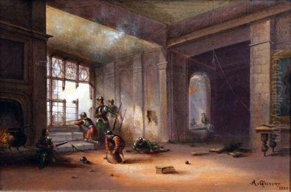 Interior Scene With Cromwellian Soldiers Oil Painting by Arthur Gilbert