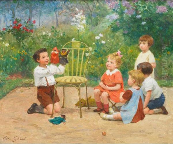 Playing With Puppets Oil Painting by Victor-Gabriel Gilbert