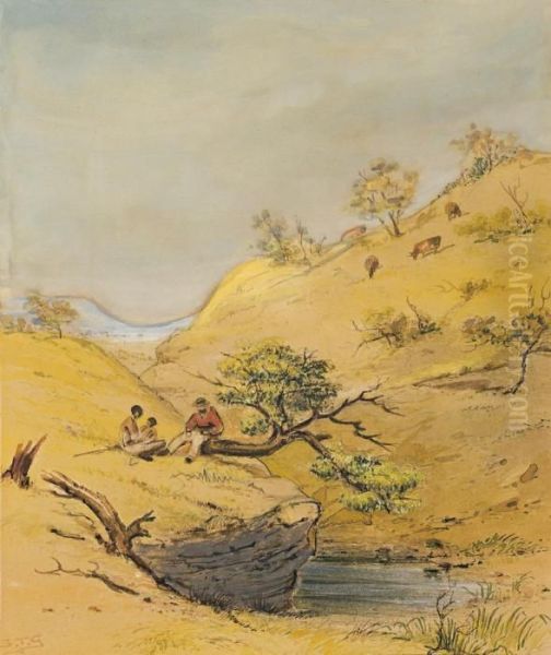 Natives And Pastoralist, Adelaide Hills Oil Painting by Samuel Thomas Gill