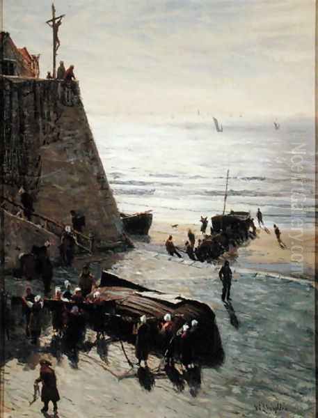 Hauling up the Fishing Boat Oil Painting by William Lionel Wyllie