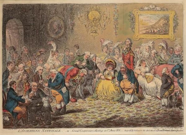 L'assemblee Nationale - Or Grand Cooperative Meeting At St Ann's Hill Oil Painting by James Gillray