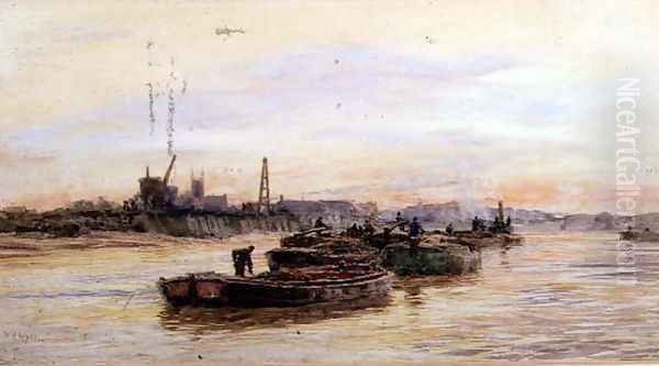 Barges at Sunset Oil Painting by William Lionel Wyllie