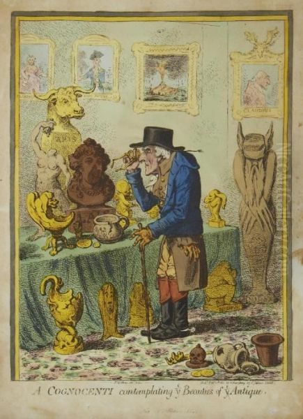 A Cognocenti Contemplating Ye Beauties Of Ye Antique Oil Painting by James Gillray