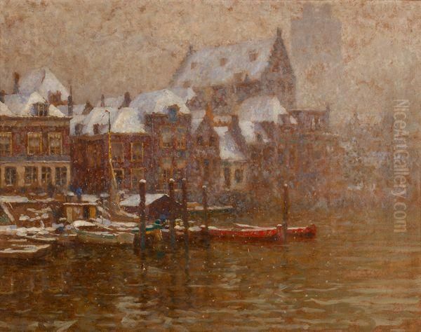 Vue De Dordrecht Sous La Neige Oil Painting by Victor Gilsoul