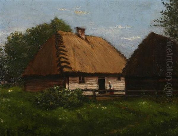 Thatched Cottage In Spring Oil Painting by Victor Gilsoul