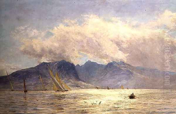 Goat Fell, Arran, with sailing boats Oil Painting by William Lionel Wyllie